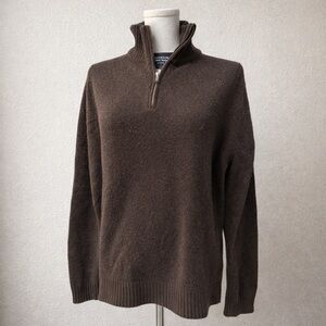 J.Crew Premium Lambswool Quarter Zip Sweater Brown 100% Wool Size Large Classic
